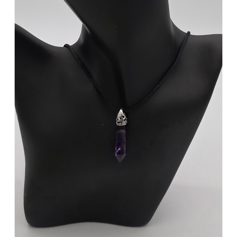 Amethyst Crystal Point Pendant Black Cord Included #0284‎